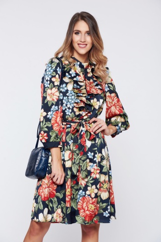 Rochie PrettyGirl neagra de zi cu croi larg cu maneca 3:4