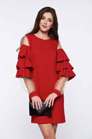 Rochie PrettyGirl rosie de ocazie cu volanase la maneca