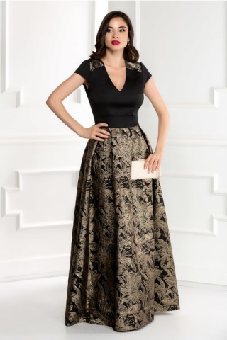 Rochie Rhona de seara din tafta brodata aurie