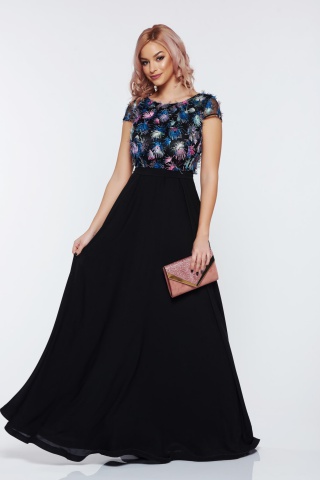 Rochie StarShinerS neagra de ocazie in clos din voal
