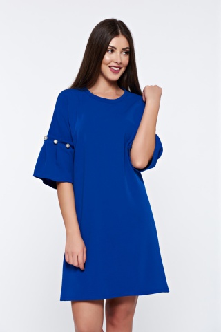 Rochie albastra eleganta cu croi larg cu aplicatii cu perle