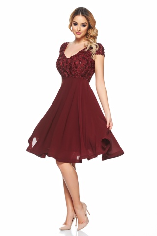 Rochie de ocazie visinie StarShinerS cu maneca scurta in clos