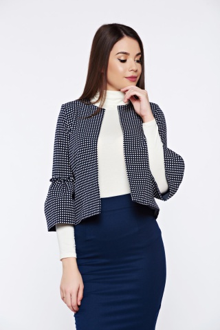 Sacou Fofy albastru-inchis office elegant cu imprimeuri cu buline