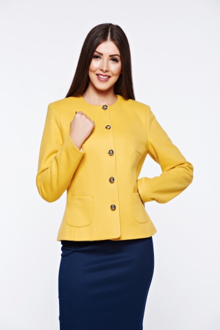 Sacou LaDonna mustariu elegant cambrat din stofa neelastica captusit pe interior