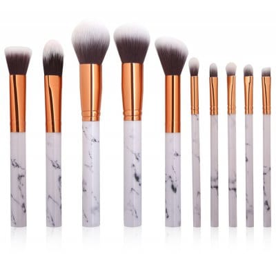 10Pcs Marbling Design Handle Makeup Brushes Set - WHITE