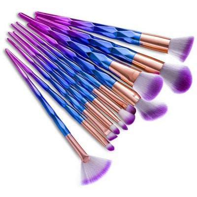 12Pcs Fancy Gradient Color Taper Angular Makeup Brushes Set - BLUE VIOLET
