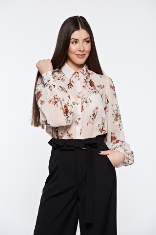 Camasa dama PrettyGirl rosa eleganta cu croi larg din material vaporos si transparent