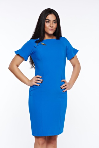 Rochie LaDonna albastra eleganta captusita pe interior cu aplicatii cusute manual
