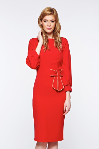 Rochie PrettyGirl rosie eleganta tip creion din material usor elastic cu fundita