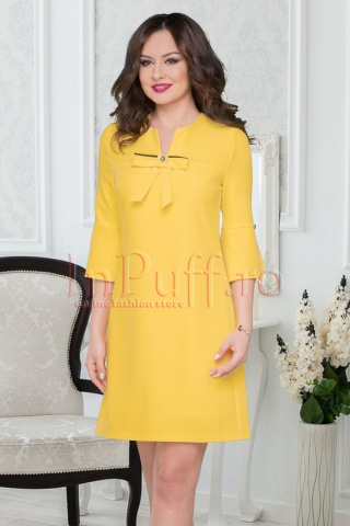 Rochie eleganta galbena accesorizata cu funda la gat