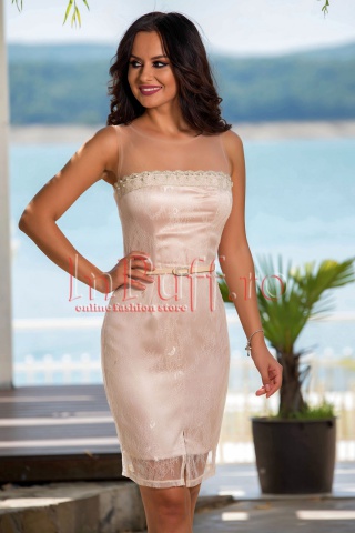 Rochie eleganta midi din dantela nude