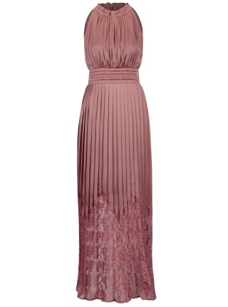 Rochie maxi roz cu pliseuri - Little Mistress