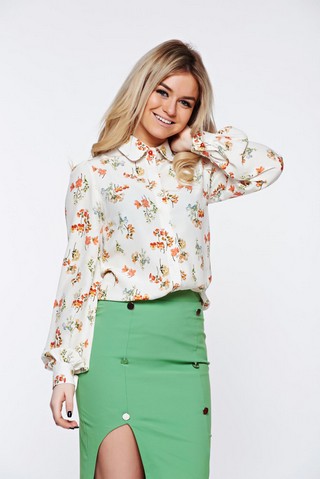 Camasa dama PrettyGirl alba office cu croi larg din material vaporos neelastic