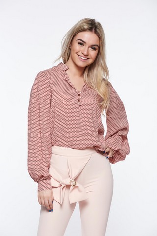 Camasa dama PrettyGirl rosa office cu croi larg din bumbac neelastic