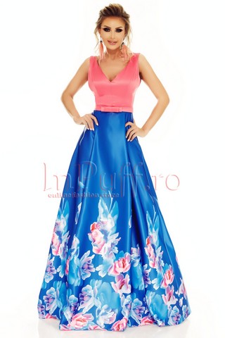 Rochie Atmosphere de seara lunga din tafta cu imprimeu floral