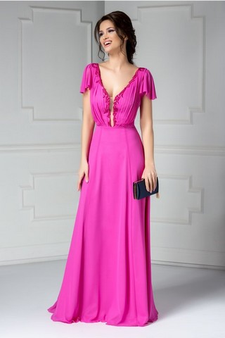 Rochie Leonard Collection lunga fucsia de lux
