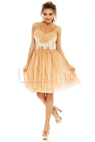 Rochie de ocazie midi din tul cu broderie