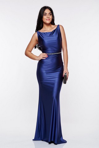 Rochie StarShinerS mov de ocazie tip sirena din material lucios si elastic