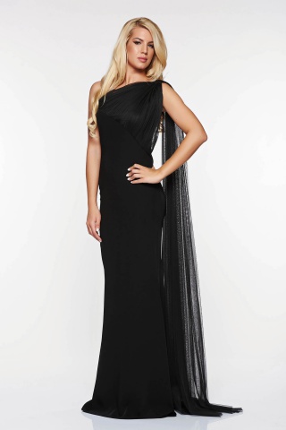 Rochie Ana Radu neagra de ocazie cu tul pe umar