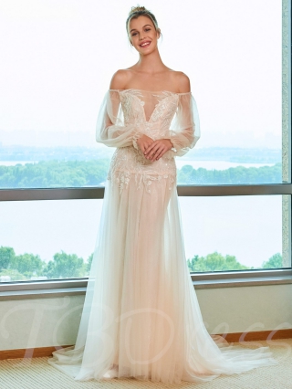Appliques Beading Wedding Dress with Long Sleeve