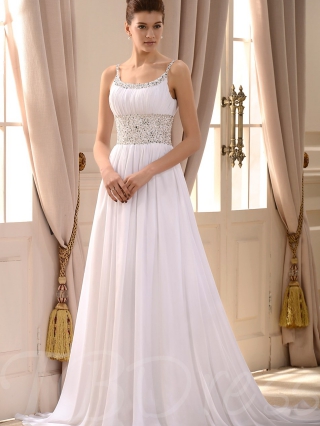 Empire Spaghetti Straps Sleeveless Court Train Wedding Dress