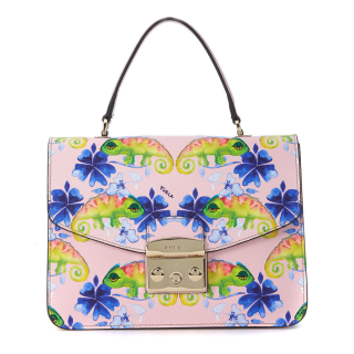 Furla Metropolis S Pink Leather Handbag With Chameleons