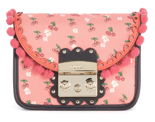 Furla Metropolis Serenissima Pink Shoulder Bag With Cherries And Pom Pom