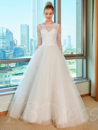 Lace Top Long Sleeve Wedding Dress