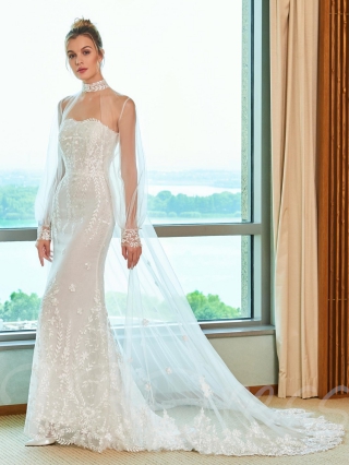 Mermaid Lace Wedding Dress with Long Sleeve Jacket