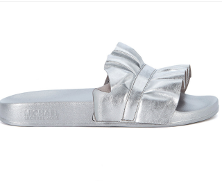 Michael Kors Bella Silver Leather Slipper With Ruffles