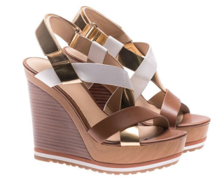Michael Kors Brown And Golden Mackay Wedge Sandals