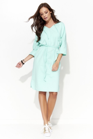 Rochie Folly mint casual cu croi larg din material usor elastic cu snur in talie