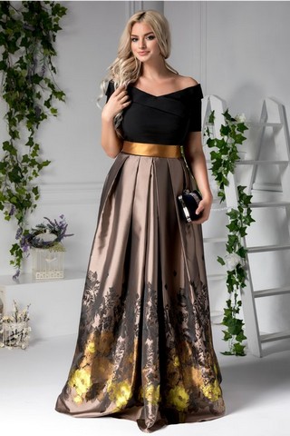 Rochie Heather maro lunga cu imprimeuri galbene