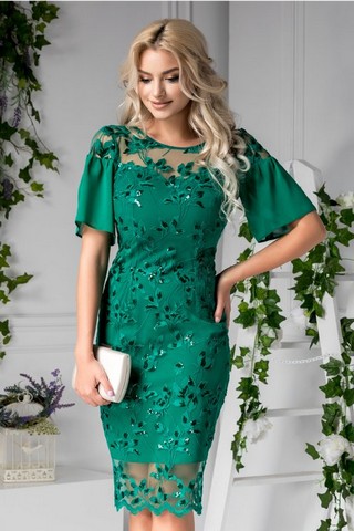 Rochie Moze verde din dantela cu broderie