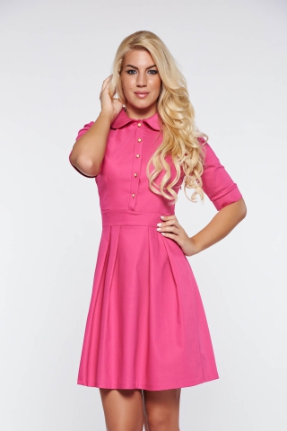 Rochie PrettyGirl fuchsia office in clos din material usor elastic cu guler rotunjit