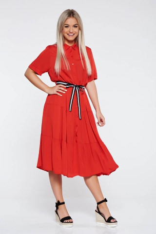 Rochie SunShine rosie casual in clos din material vaporos cu elastic in talie