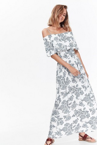 Rochie Top Secret alba casual cu croi larg cu snur in talie din material vaporos cu volanase