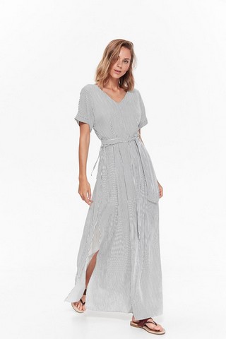 Rochie Top Secret alba casual din material vaporos si transparent captusita pe interior accesorizata cu cordon