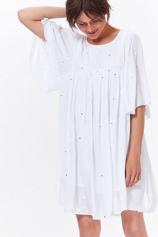 Rochie Top Secret alba de zi cu croi larg din material vaporos si transparent captusita pe interior