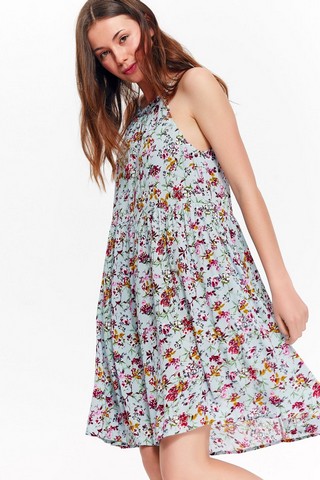 Rochie Top Secret albastra de zi cu croi larg din material vaporos cu imprimeuri florale