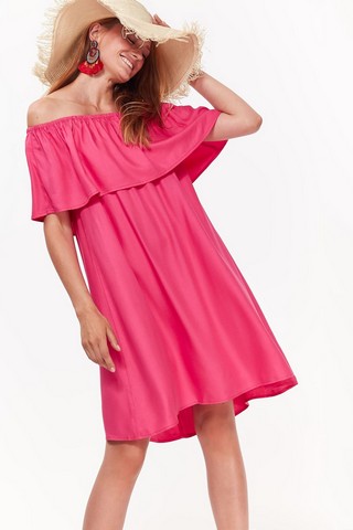 Rochie Top Secret roz casual cu croi larg din material vaporos pe umeri