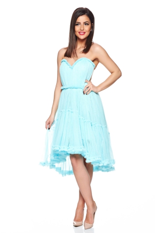 Rochie de ocazie asimetrica Ana Radu albastra-deschis fara maneci