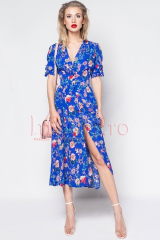 Rochie lejera de zi albastra cu imprimeu floral