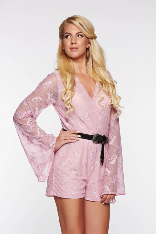 Salopeta SunShine rosa casual din material elastic si fin captusita pe interior cu elastic in talie