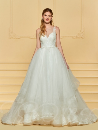 Sheer Neck Appliques Wedding Dress