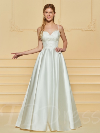 Spaghetti Straps A-Line Appliques Wedding Dress