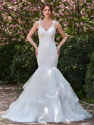 Straps Appliques Mermaid Sheer Back Wedding Dress