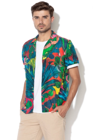 DESIGUAL Camasa din amestec de matase, cu imprimeu tropical ANDREW