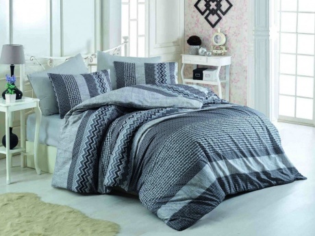 Lenjerie de pat bumbac 100% ranforce, Bahar Home, Global Gri