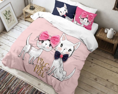 Lenjerie pat dublu bumbac 100% ranforce, Club Cotton, Pisy Cats